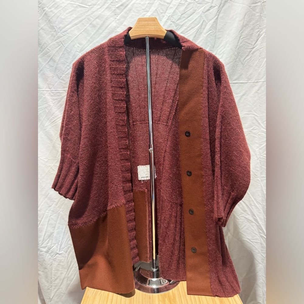 Gary Graham Burgundy/Rust Open Cardigan with Buttons Alpaca and Wool 3/4 Sleeve